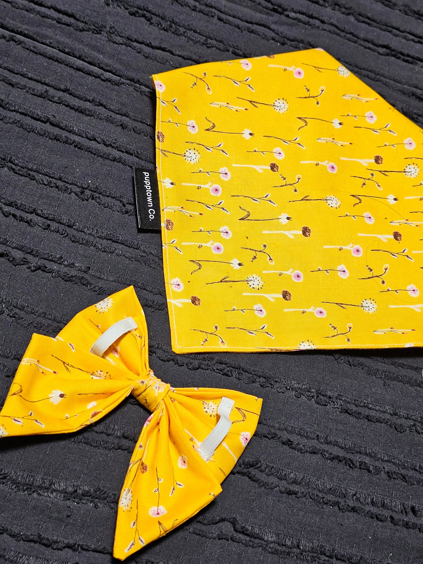Golden Meadow Bandana & Bow Tie Set – Handmade, Adjustable & Eco-Friendly